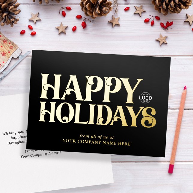 Logo Simple Bold Sleek Black Corporate Business Foil Holiday Card (Creator Uploaded)