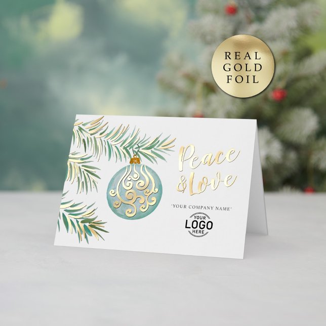 Logo Simple Christmas Blue Decor Business Foil Holiday Card (Creator Uploaded)