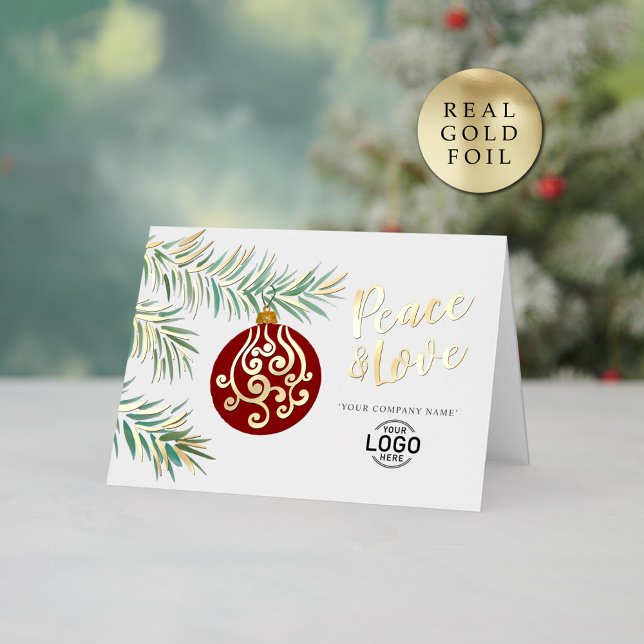 Logo Simple Christmas Burgundy Decor Business Foil Holiday Card (Creator Uploaded)
