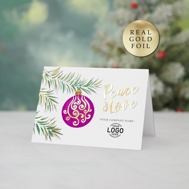 Logo Simple Christmas Magenta Decor Business Foil Holiday Card (Creator Uploaded)