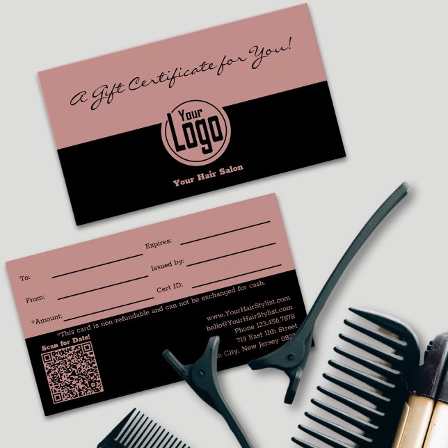 Logo simple Code QR Certificat cadeau SMB (Simple Logo QR Code SMB Gift Certificate, Dual Color Tuscany Pink & Black)