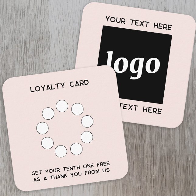 Logo simple et carte de fidélité promotionnelle te (Simple logo with custom text business branding promotional blush pink customer loyalty card)