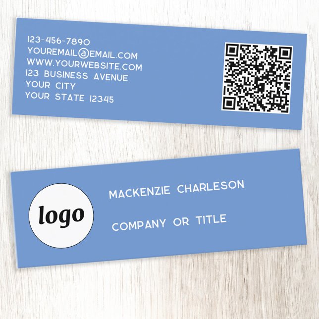 Logo simple et QR Code bleu Mini Carte de visite (Logo with QR code and custom text blue mini business cards)