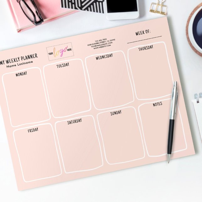  Logo Simple Girly Blush Pink Weekly Planner Notepad (Creator Uploaded)