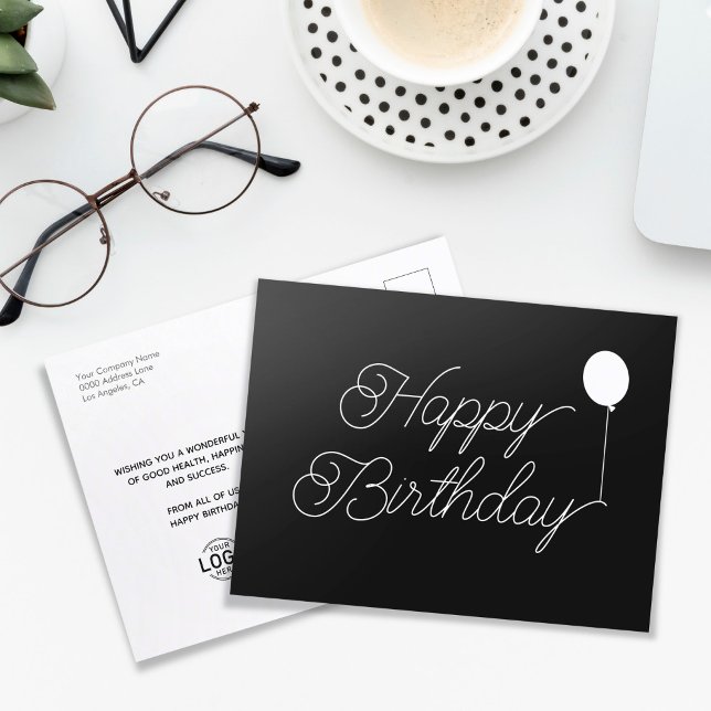 Logo Simple Script Black Business Happy Birthday Postcard (Creator Uploaded)