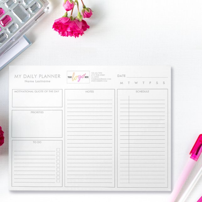 Logo Simple White Modern Undated Daily Planner Notepad (Creator Uploaded)