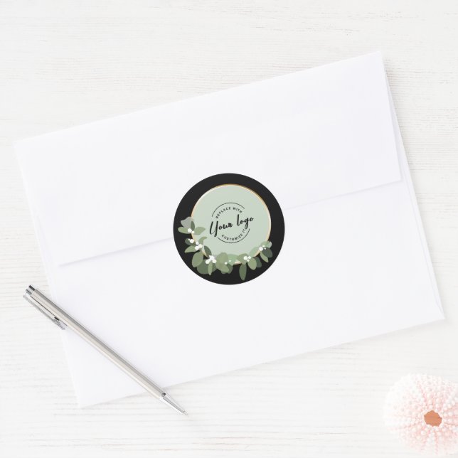Logo small business marketing Modern wreath Classic Round Sticker (Envelope)