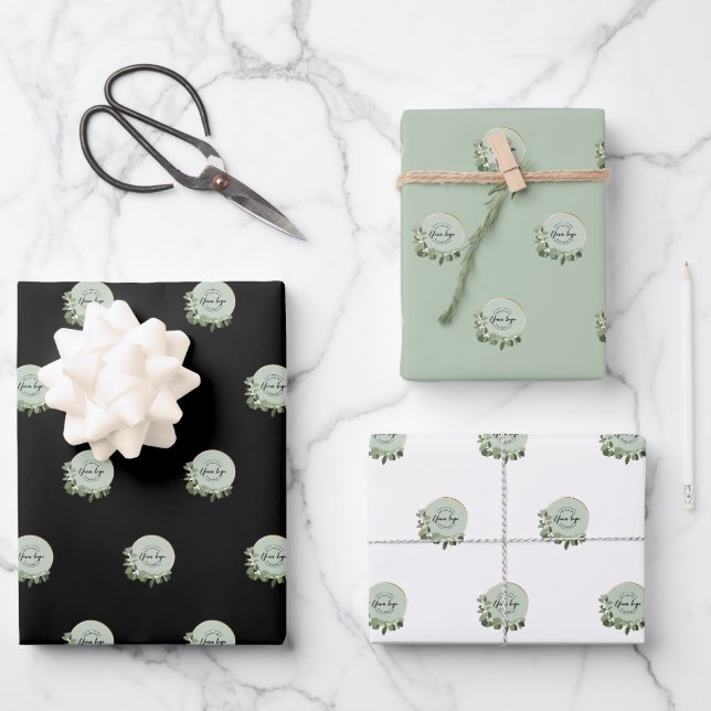 Logo small business marketing Modern wreath Wrapping Paper Sheet (Front)
