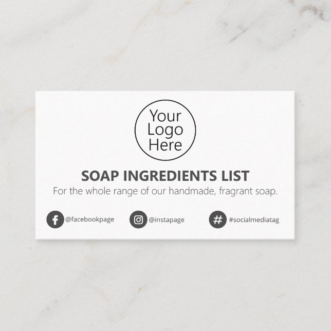 Logo Soap Fragrance Range Ingredients Business Card (Front)