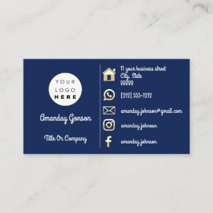 Logo Social Media Gold QR Code Gold Navy Business Card
