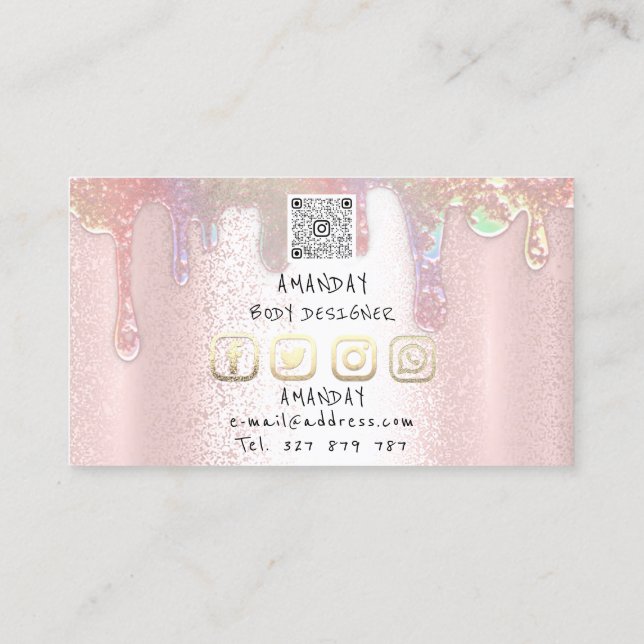 Logo Social Media Logo QR Code Rose Soap Drip Business Card (Back)