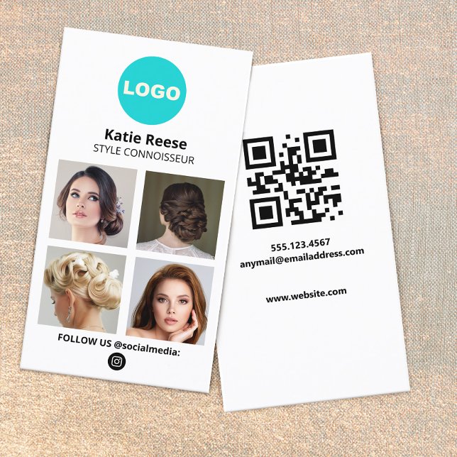 Logo Social Media Photo Card - Instagram (4 photo grid  business card with logo  and instagram social media networking icon and QR Code)