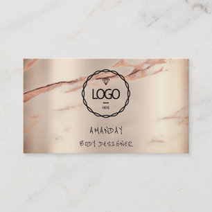 Logo Social Media QR Code Gold Rose Stone Marble Business Card