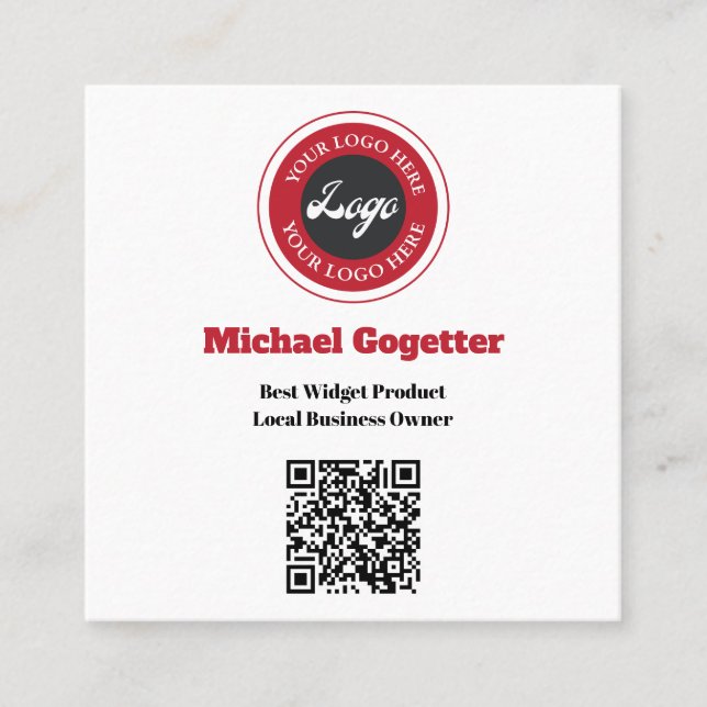 Logo Social Media QR Code Square Business Card (Front)