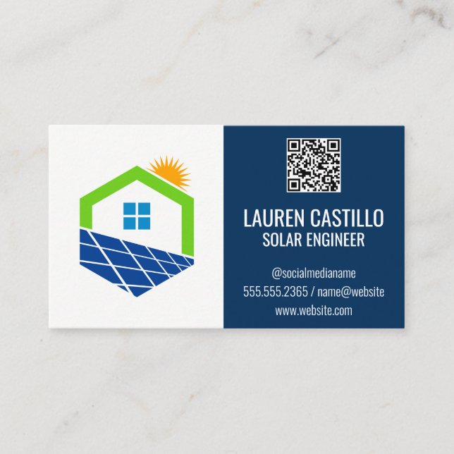 Logo solaire | Carte de visite du code d'analyse Q (Devant)