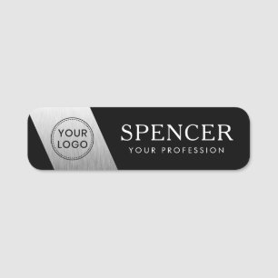 Logo staff employee silver gray gradient black name tag