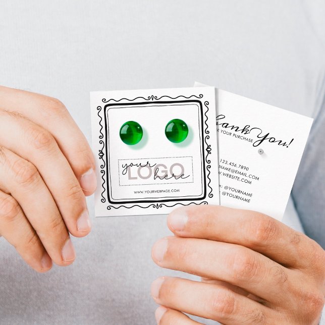 Logo Stud Earrings Doodle Square Card 03 Pack 25 (Creator Uploaded)