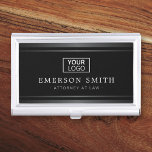 Logo stylish dark grey gradient borders black business card holder<br><div class="desc">Elegant,  black and dark grey gradient business card holder with your custom logo,  name and title/company name. White and grey text.</div>
