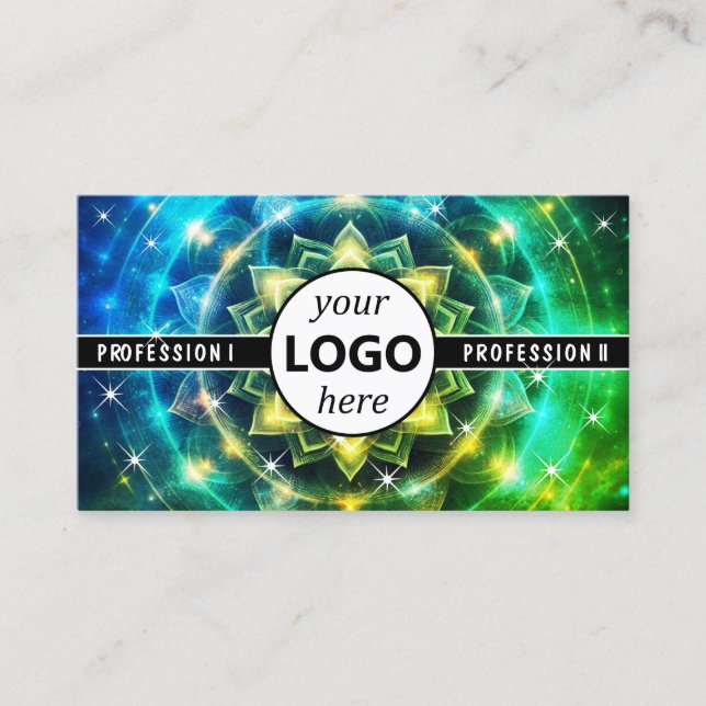 Logo Template Chakra Flower of Life Galaxy Sparkle Business Card (Front)