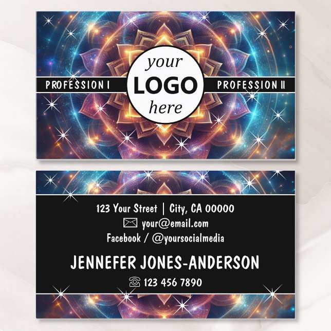 Logo Template Chakra Flower of Life Galaxy Sparkle Business Card (Creator Uploaded)