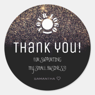 Logo Template Glitter Stars Lilac Gold Thank You Classic Round Sticker
