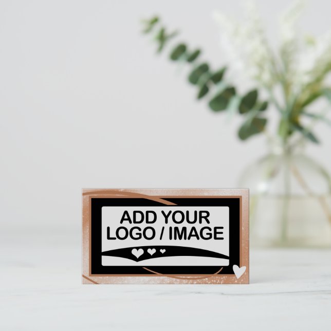 Logo Template Stylish Cool Peach Frame Cute Heart Business Card (Standing Front)