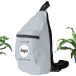 Logo Text Business Promotional Branding Blue Sling Bag<br><div class="desc">Add your own logo and custom text to this design. Remove top or lower text if you prefer. Add a name, company slogan, phone number or website address. Minimalist and professional. Great for a promotional product for your employees, staff, clients and customers. Ideal for trade shows, travel, corporate or sporting...</div>