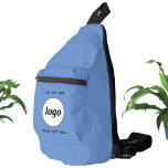 Logo Text Business Promotional Branding Blue Sling Bag<br><div class="desc">Add your own logo and custom text to this design. Remove top or lower text if you prefer. Add a name, company slogan, phone number or website address. Minimalist and professional. Great for a promotional product for your employees, staff, clients and customers. Ideal for trade shows, travel, corporate or sporting...</div>
