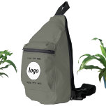 Logo Text Business Promotional Branding Sage Green Sling Bag<br><div class="desc">Add your own logo and custom text to this design. Remove top or lower text if you prefer. Add a name, company slogan, phone number or website address. Minimalist and professional. Great for a promotional product for your employees, staff, clients and customers. Ideal for trade shows, travel, corporate or sporting...</div>