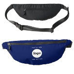 Logo Text Promotional Business Branding Navy Blue Fanny Pack<br><div class="desc">Add your own logo and choice of text to this design.  Remove the top or lower text if you prefer.  Minimalist and professional.  Great for a promotional product for your clients and customers. Ideal for corporate events,  sports,  trade shows and sponsorship.  For other versions,  see the collection.</div>