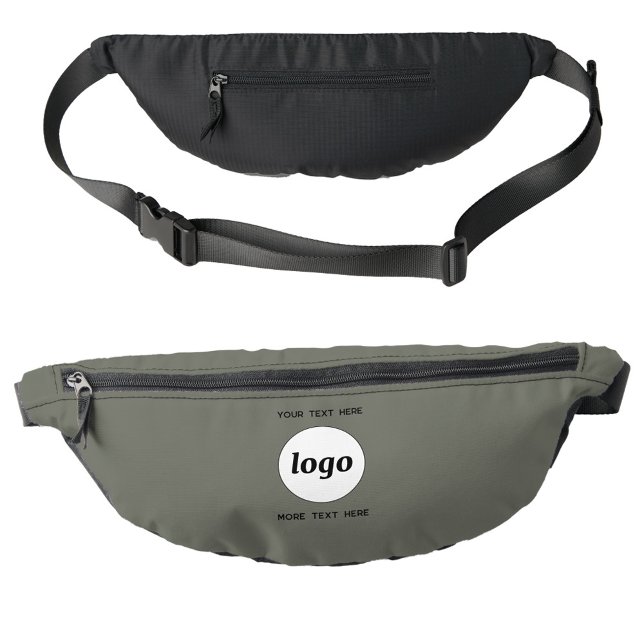 Logo Text Promotional Business Branding Sage Green Fanny Pack (Logo with custom text business branding promotional fanny pack bag)
