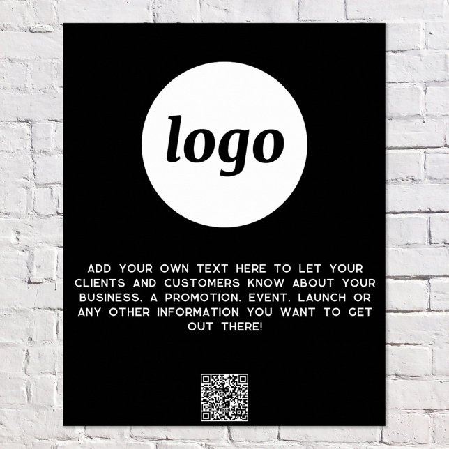 Logo Text QR Code Promotional Business Black Poster (Logo with custom text and QR code business promotional poster)
