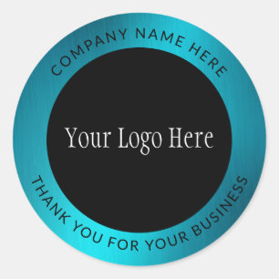 Logo Thank You Business Teal Metallic Classic Round Sticker