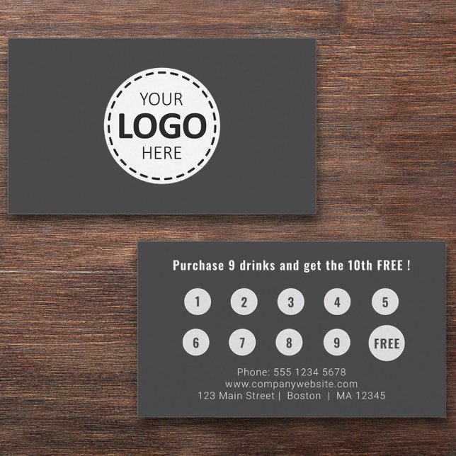 Logo Upload Modern Simple Grey Loyalty Business Card (Creator Uploaded)