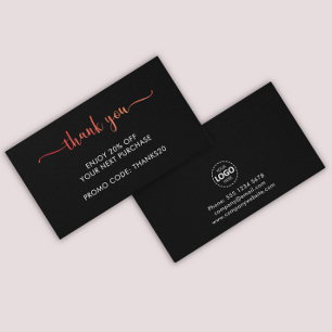 Logo Upload Red Thank You Discount Business Card