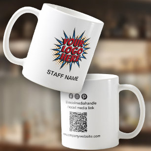 Logo Upload, Staff Name, QR Code, Company Branded Coffee Mug
