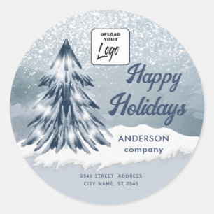 Logo Watercolor sparkle Christmas tree winter  Classic Round Sticker