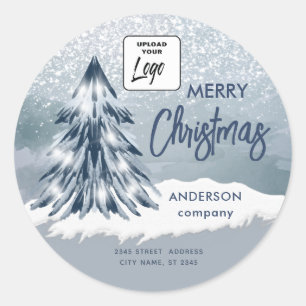 Logo Watercolor sparkle Christmas tree winter  Classic Round Sticker