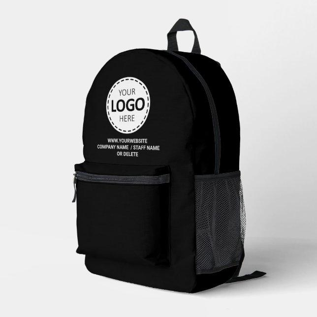 Logo & Web URL / Text Upload Promotional Black  Printed Backpack (Back Corner Right)
