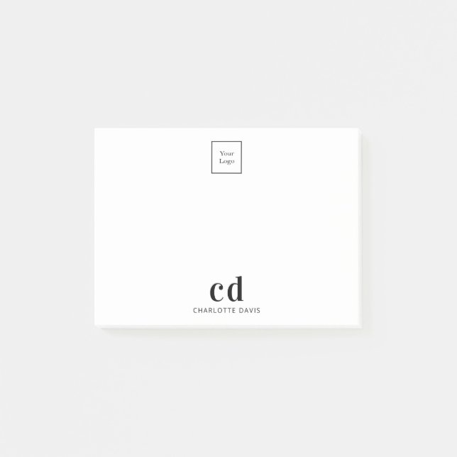 Logo white black monogram business company post-it notes (Front)