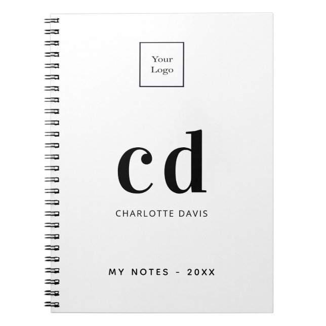 Logo white black monogram initials business notebook (Front)