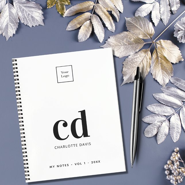 Logo white black monogram initials business  notebook (Creator Uploaded)