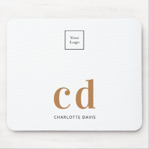 Logo white gold monogram initials business mouse pad