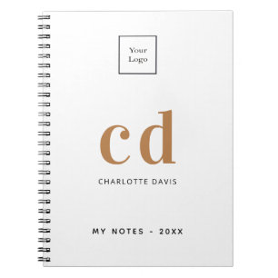 Logo white gold monogram initials business notebook