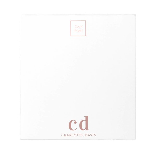 Logo white rose gold monogram business company notepad (Front)