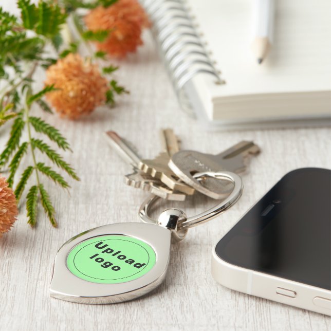 Logo With Light Green Background on Swirl Metal Keychain (Side)