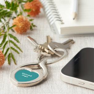 Logo With Teal Green Background on Heart Metal Keychain