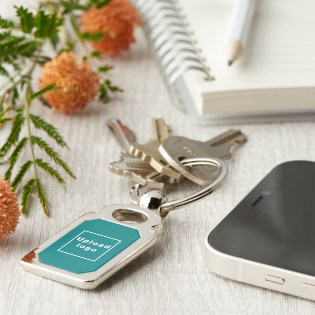 Logo With Teal Green Background on Rectangle Metal Keychain (Side)
