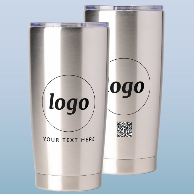 Logo With Text and QR Code Business Promotional Insulated Tumbler (Logo with custom text and QR code promotional business branding thermal tumbler)
