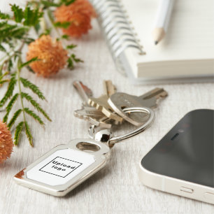 Logo With White Background on Rectangle Metal Keychain